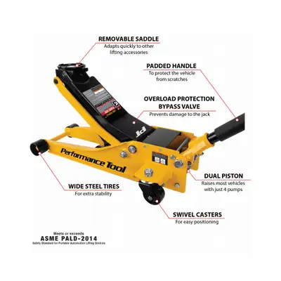 Performance Tool 3 Ton Rapid Lift Low Profile Floor Jack