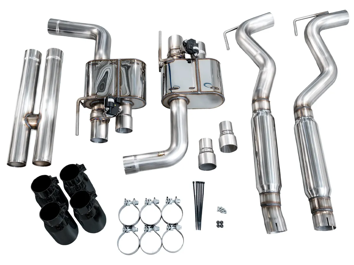 AWE Touring Edition Cat-back Exhaust for the '18-'23 S550 Mustang GT - Quad Chrome Silver Tips product image