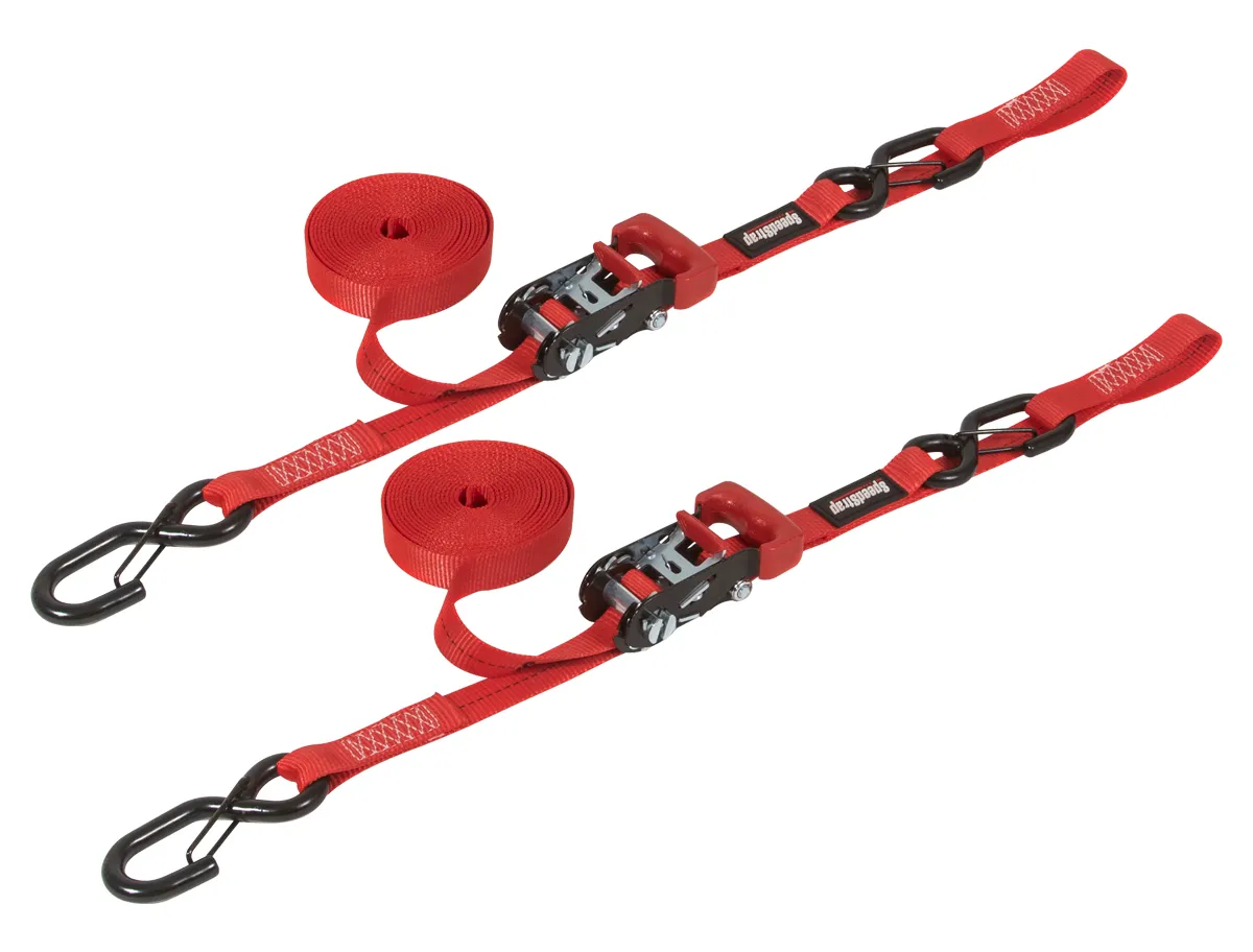 1 Inch x 15' Ratchet Tie Down w/ Snap 'S' Hooks and Soft Tie 2 Pack Red SpeedStrap product image