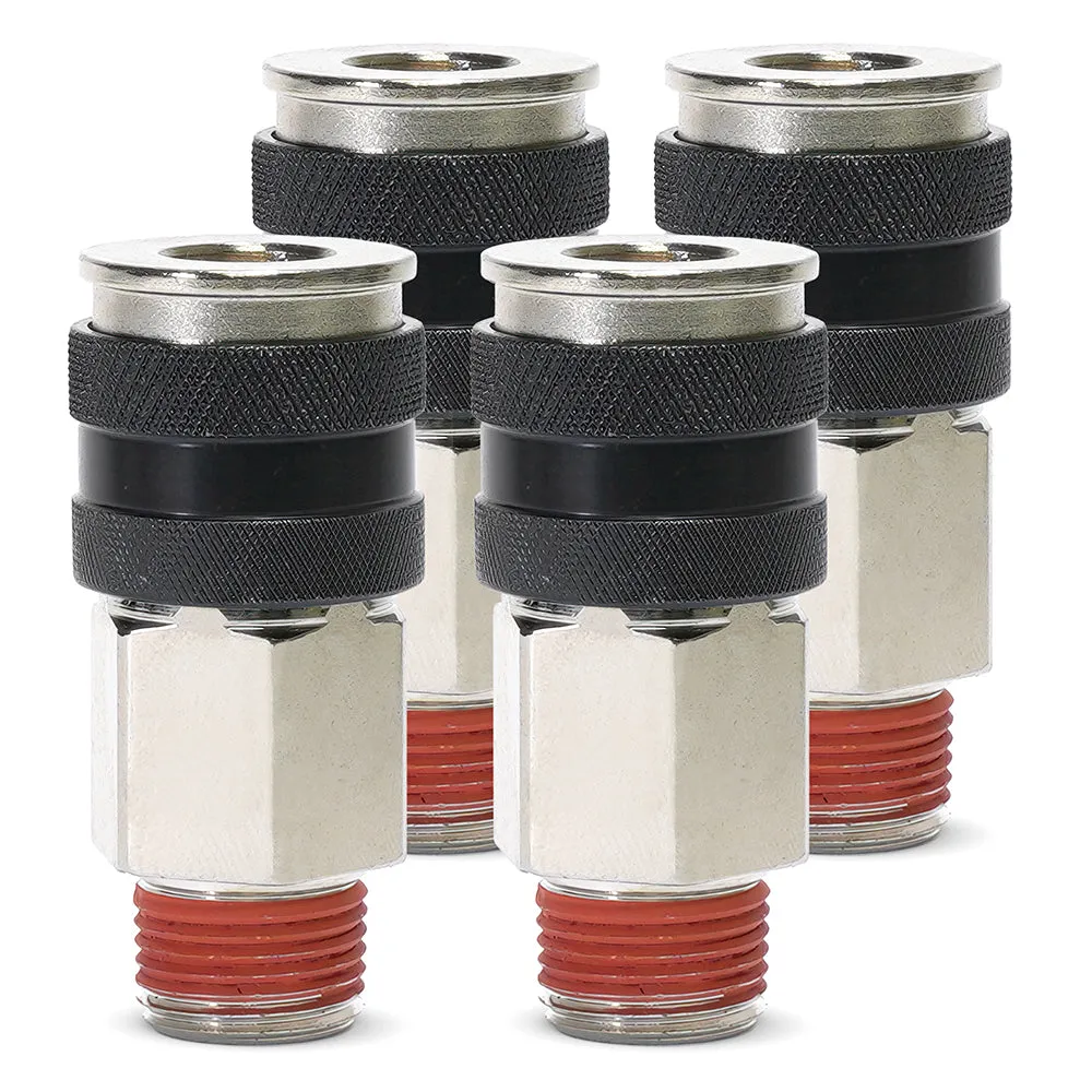 "3/8"" NPT - (M) Automatic Coupler - Steel / Nickel Plated w/ black sleeve & No Logo-10pc" product image