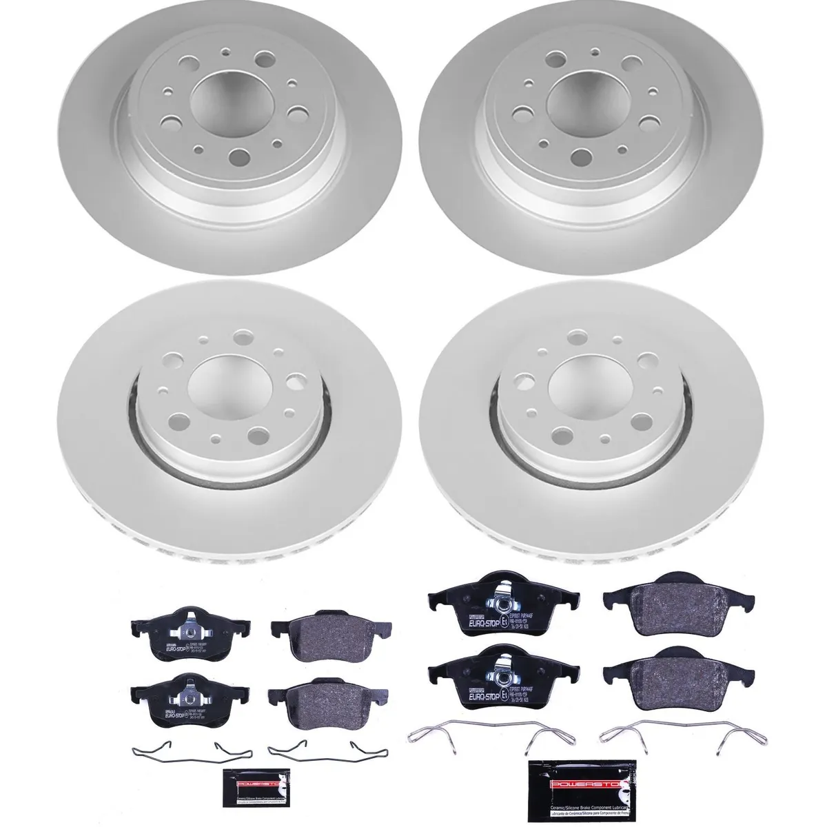 Euro-Stop Kit: Genuine Geomet Fully Coated Rotors; Ece-R90 Certified Pads W/Hardware product image