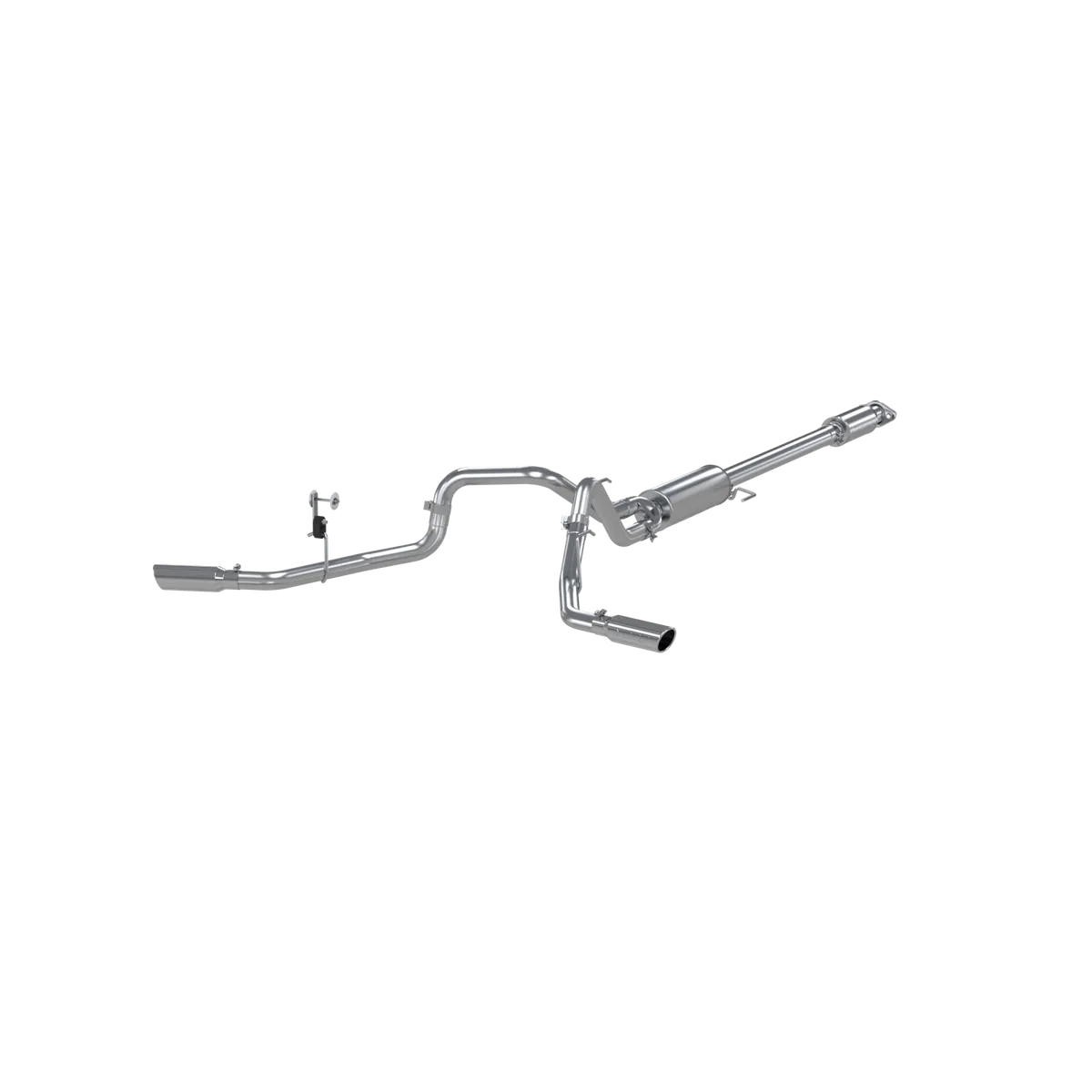 Armor Lite Cat Back Exhaust System; 2.5 in.; Incl. Front Pipe/Ext. Pipe/Muffler/Over Axle Pipes/Tailpipe/Hardware/3.5 in. OD Tips; Dual Split Side Exit; Aluminized; product image