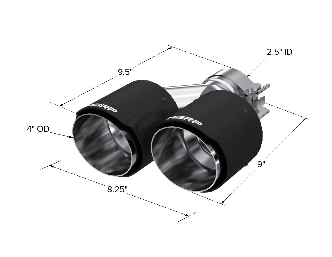 Carbon Fiber Exhaust Tip; 2.5 in. Inlet Diameter; Dual 4 in. Outlet Diameter Out Dual Wall; Carbon Fiber; product image