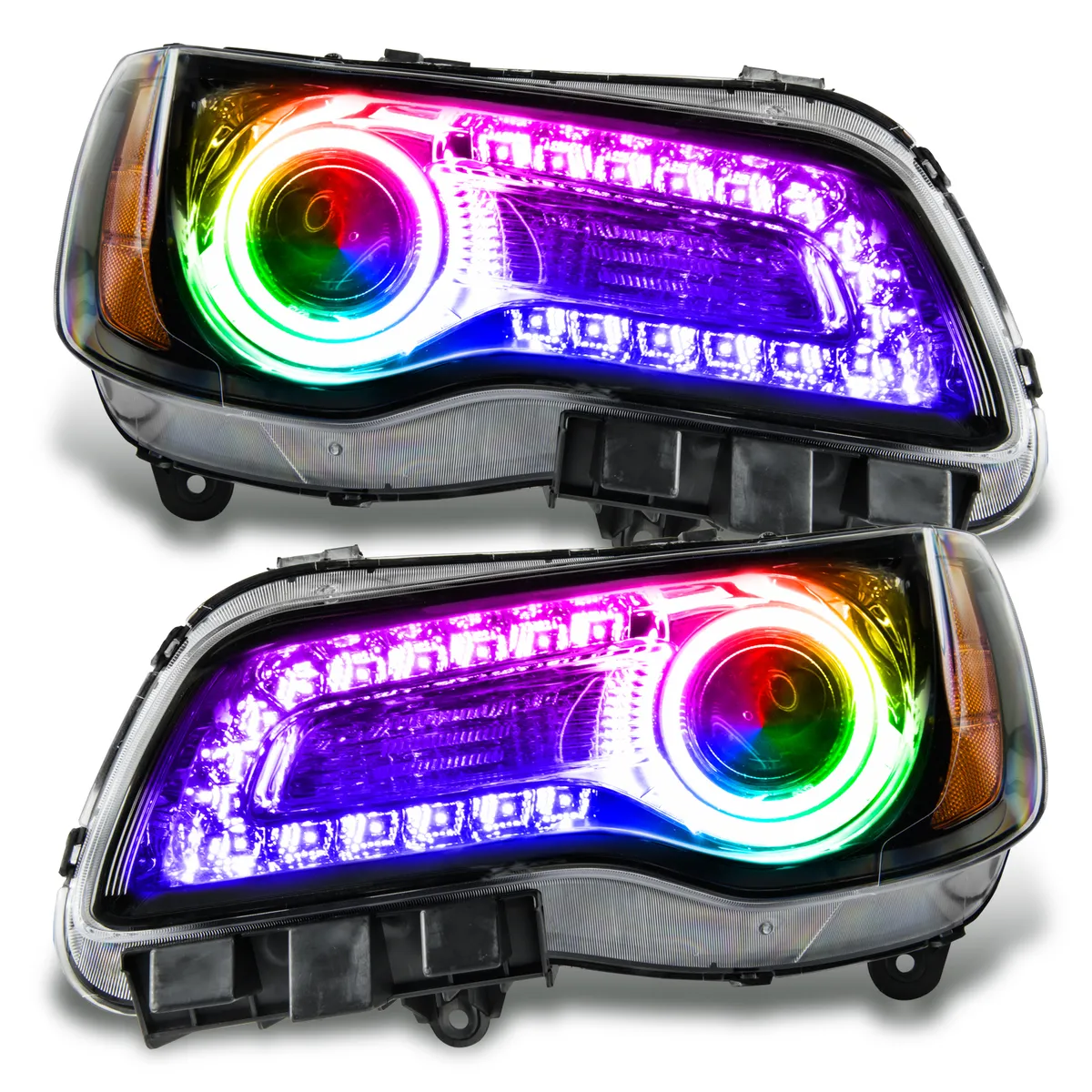 Oracle Lighting 2011-2014 Chrysler 300c Non-Hid Pre-Assembled LED Halo Headlights Wcolorshift DRL - Black Housing product image