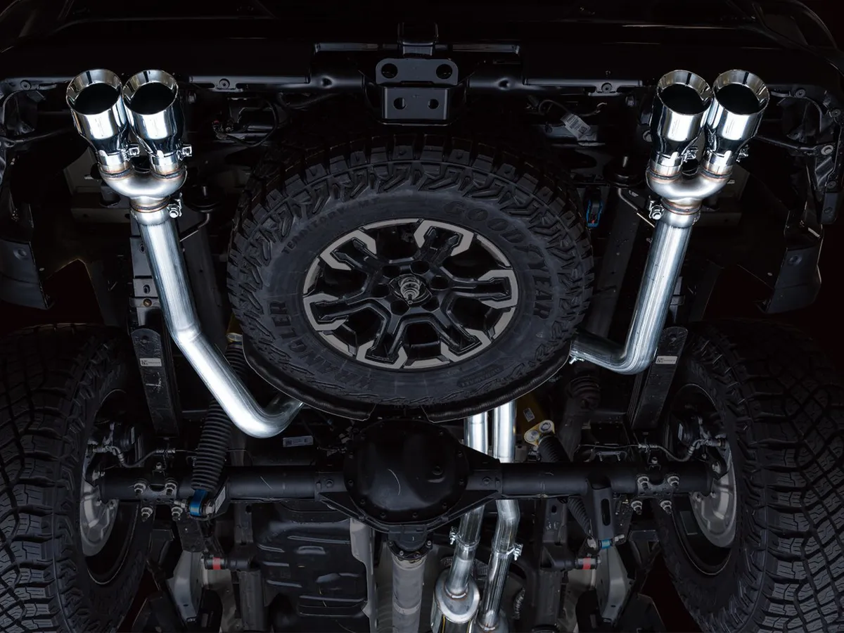 AWE 0FG Catback Exhaust for Silverado ZR2/Sierra AT4X - Dual Bashguard (no tips) product image