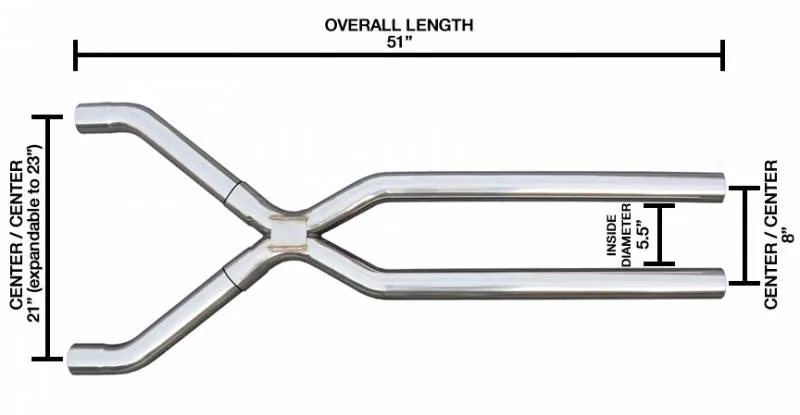 Pypes Performance exhaust Exhaust X-Pipe Kit Intermediate Pipe 2.5 in Tunnel Crossover Hardware Incl Natural 409 Stainless Steel Pypes Exhaust