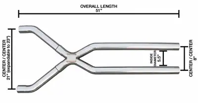 Pypes Performance exhaust Exhaust X-Pipe Kit Intermediate Pipe 2.5 in Tunnel Crossover Hardware Incl Natural 409 Stainless Steel Pypes Exhaust