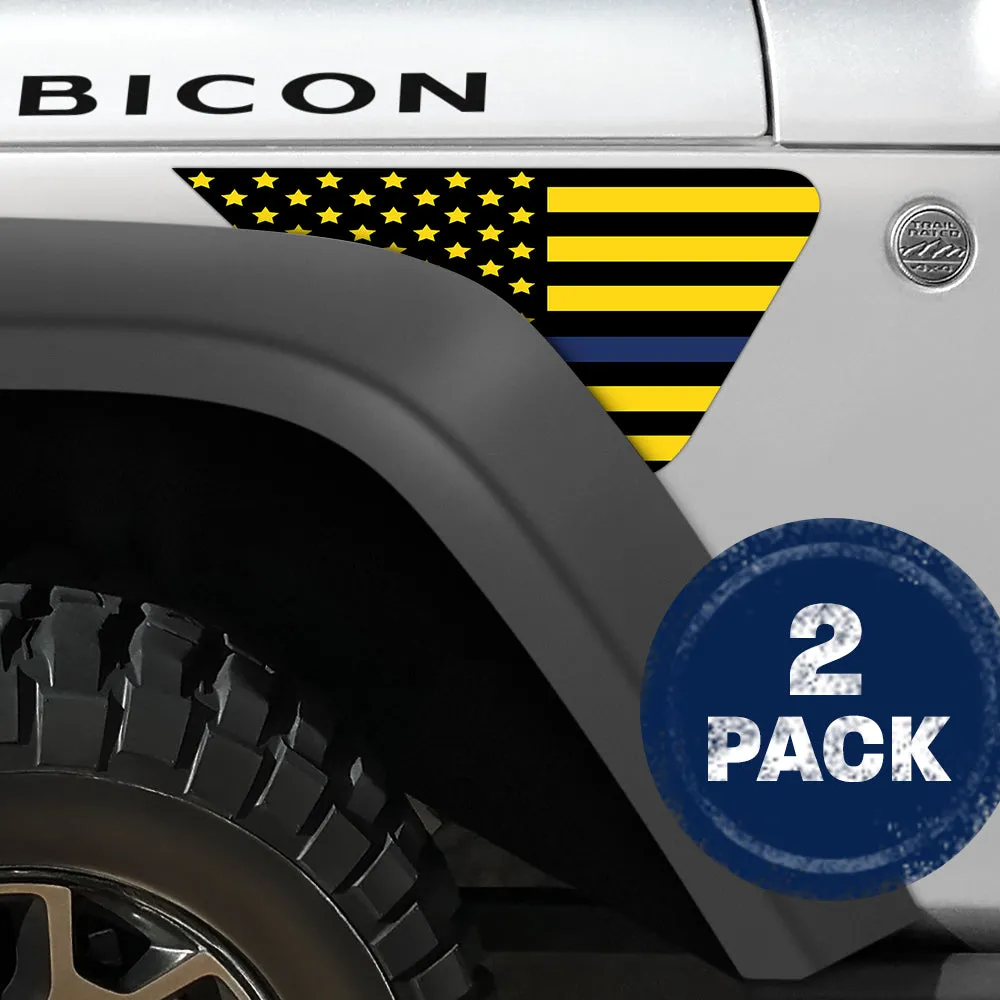 Black and Yellow Thin Blue Line Flag 2pc Vinyl Fender Decal product image