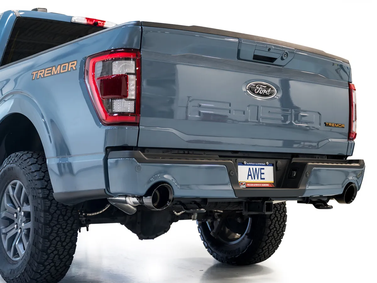 AWE 0FG Resonated Catback for 21 Ford F-150 Tremor (With Bumper Cutouts) - Chrome Silver Tips 3015-32402 product image