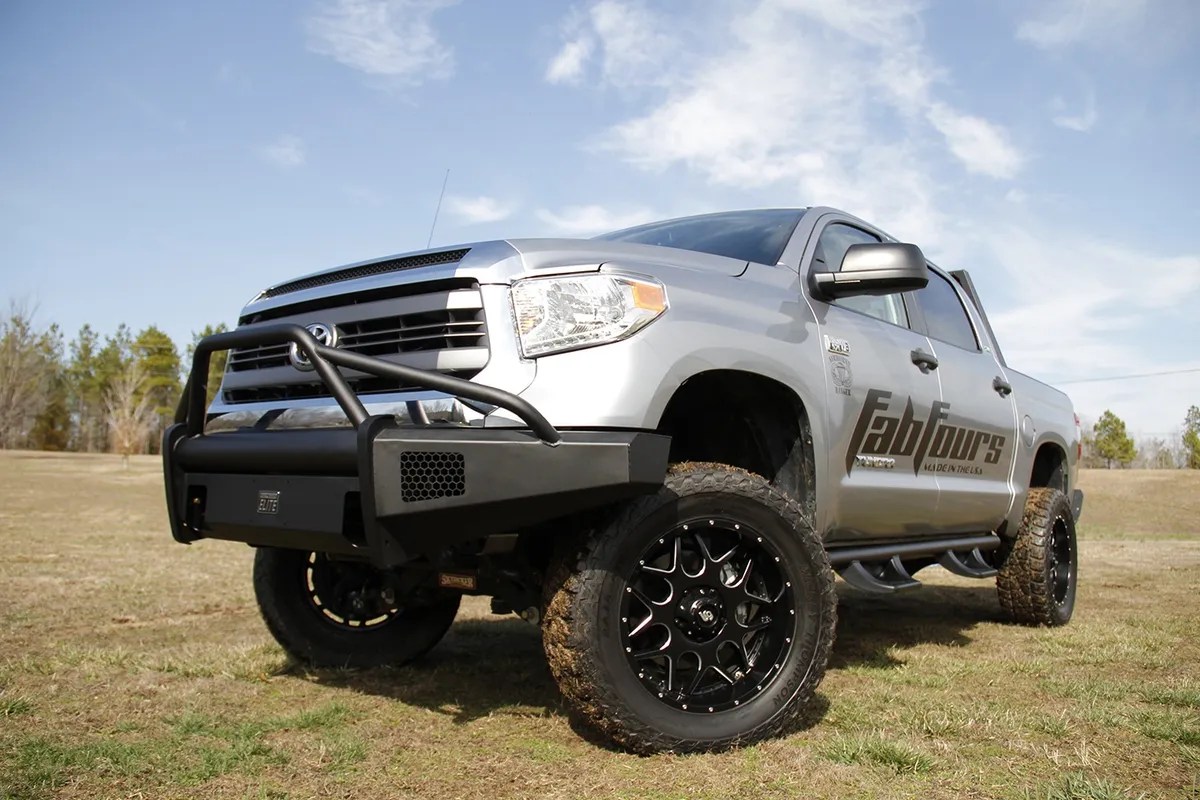 Elite Front Bumper; 2 Stage Black Powder Coated; w/Pre-Runner Grill Guard And Tow Hooks; product image