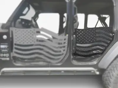 Steinjager Steinjäger Doors Wrangler JL 2018 to Present Trail, American Flag Design Rear Doors Texturized Black