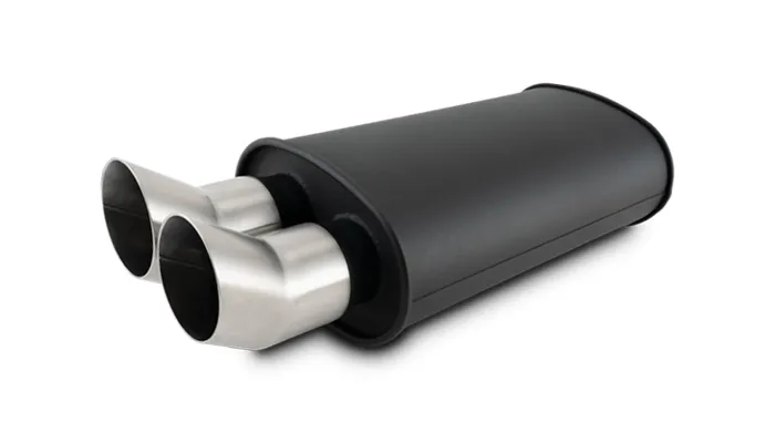 Vibrant - 12330- Streetpower Flat Black Oval Muffler With Dual 304ss Brushed Tips; Inlet Id: 2.50 In. Tip Od: 3.00 In.; Muffler Body Size: 9 Inw x 5 Inh x 15 Inl; Tip Location: Center of End Cap product image