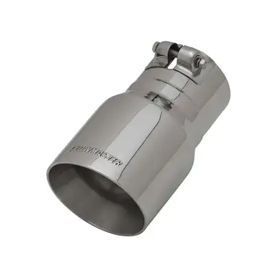 Flowmaster Exhaust Tip, Logo Embossed Polished Stainless, Double Wall, Angle Cut, Round 4.00" Tip dia. x 3.00" Pipe dia. x 7.00" Length, Clamp On: ea