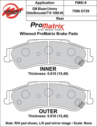 Wilwood Brakes 1996 - 2005 Chevrolet, GMC, Oldsmobile Original Equipment Pads - 150-D0729K