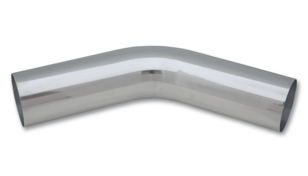 45 Degree Aluminum Bend; 2.75 in. OD; 6 in. Leg Length From Targent; 1.5MM Wall Thickness; 6063 Aluminum; Polished; product image