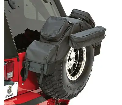 Bestop RoughRider Spare Tire Organizer For Jeep 1987-1995 Wrangler YJ Spare Tire Size 30-33 Inch Diameter Black Diamond Bestop