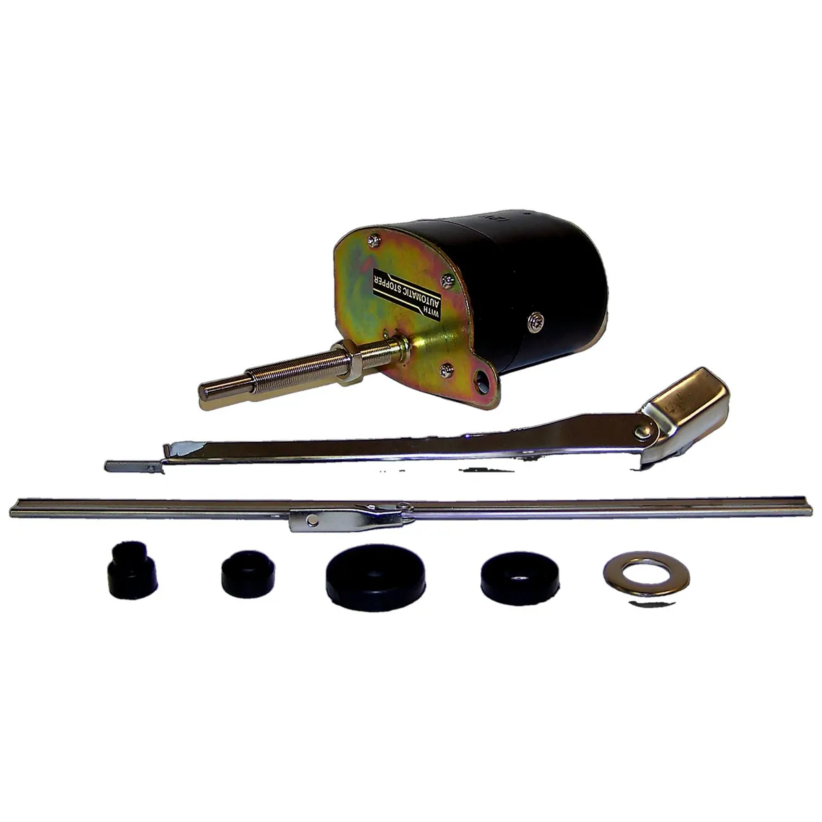 1941-1945 MB;1945-1949 CJ-2A;1948-1953 CJ-3A;1952-1952 M38 w/ 12 Volt Electrical System;1952-1963 M38A1 w/ 12 Volt Electrical System;1953-1958 CJ-3B;1955-1958 CJ-5;1955-1958 CJ-6;12 Volt Wiper Motor Kit; Includes Motor Arm Blade and Mounting Grommets product image