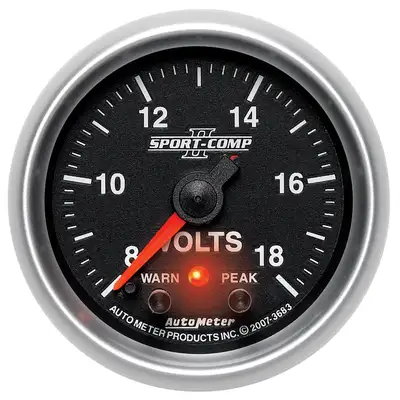 AutoMeter Gauge, Voltmeter, 2 1/16", 18V, Digital Stepper Motor w/Peak & Warn, Sport-Comp II