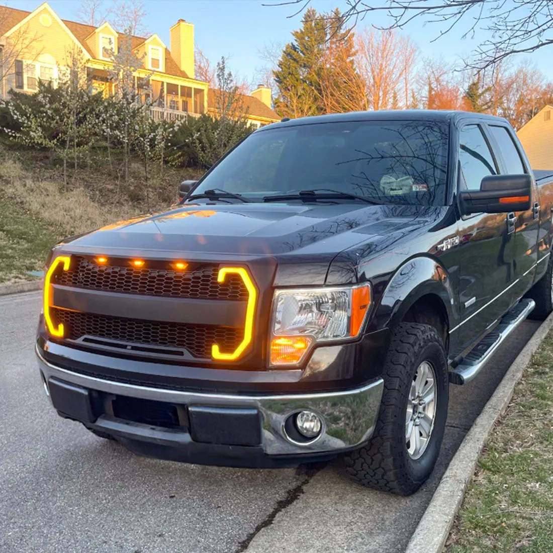 Raptor Style Mesh Grille W/ DRL & Turn Signal Lights - Matte Black For 2009-2014 Ford F150 product image