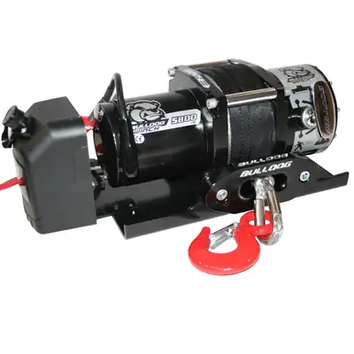 Bulldog Winch 5,800 LB Trailer Winch 55 Ft Synthetic Rope Roller Fairlead Mount Plate Low Profile Bulldog Winch