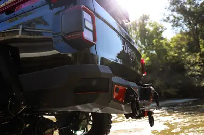 Bodyguard Bumpers 2020-2025 Jeep Gladiator Rear Bumper Full width Sensor Cutouts Reverse Light Cutouts Texture Black Powdercoat Bodyguard Bumpers