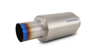 Vibrant Performance Muffler; 4 in. Inlet ID; 4 in. Tip OD; 6.25 in. Body OD; 17 Overall L; 10 in. Muffler Body L; Blue Titanium Finish; 4.41 LBS Weight; w/Straight Cut;