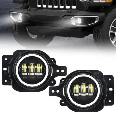 LED Factory Mart "4"" Round LED Halo Fog Lights with White Daytime Running Light for Jeep Wrangler JL Jeep Gladiator JT 2018-Later"