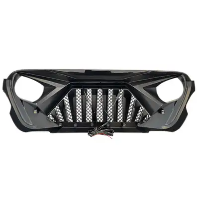AMERICAN MODIFIED Front Goliath Grille W/Amber LED Running Light - Matte Black For 18+ Jeep Wrangler JL & Gladiator JT