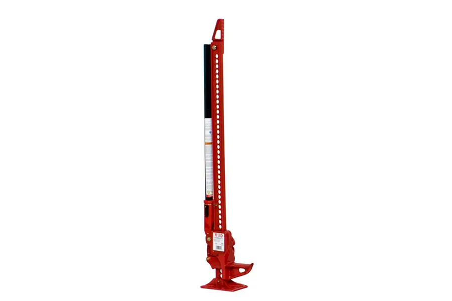 Hi-lift Jack 42 All Cast Model 7000 lb. Capacity 4660 Rated Capacity. Red Jack with a Black Handle.
