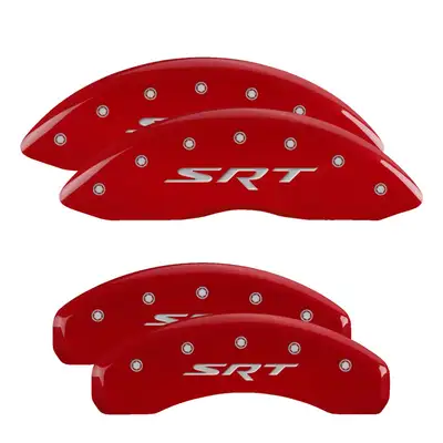 MGP Caliper Covers Set Of 4 Caliper Covers Engraved Front And Rear Srt Red Finish Silver Characters 2011-2011 Jeep Grand Cherokee MGP Caliper Covers