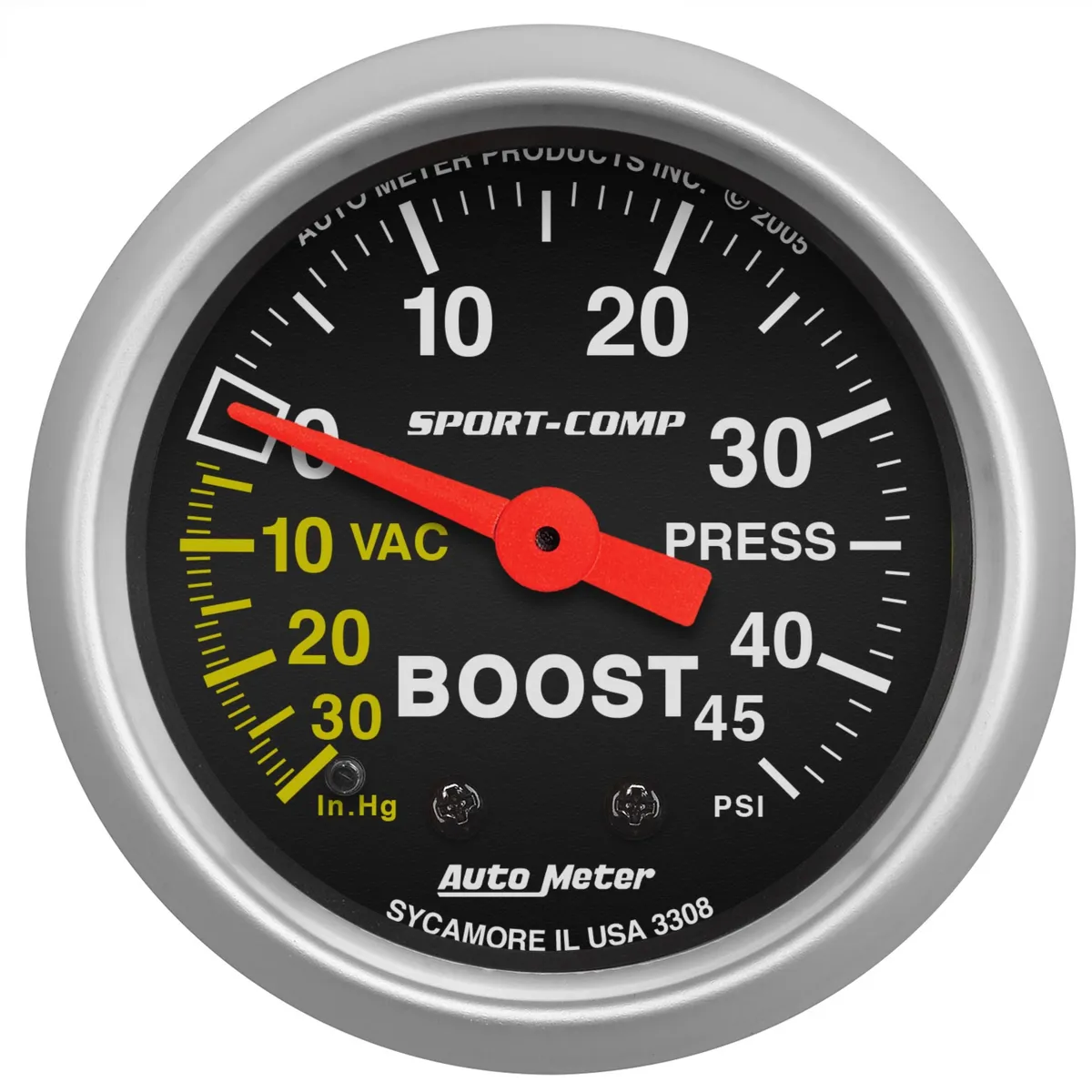 Gauge, Vac/Boost, 2 1/16", 30inHg-45psi, Mechanical, Sport-Comp product image