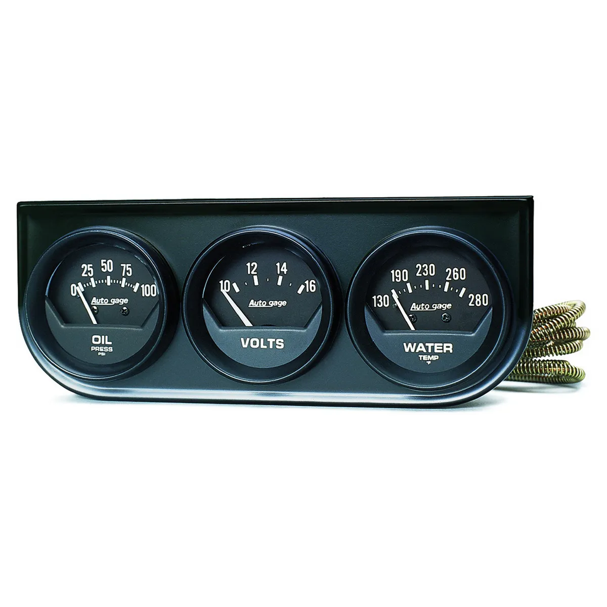 Autometer 2348 Gauge Console, Oilp/Wtmp/Volt, 2, 100psi/280?f/16v, Blk Dial, Blk Bzl, ag product image