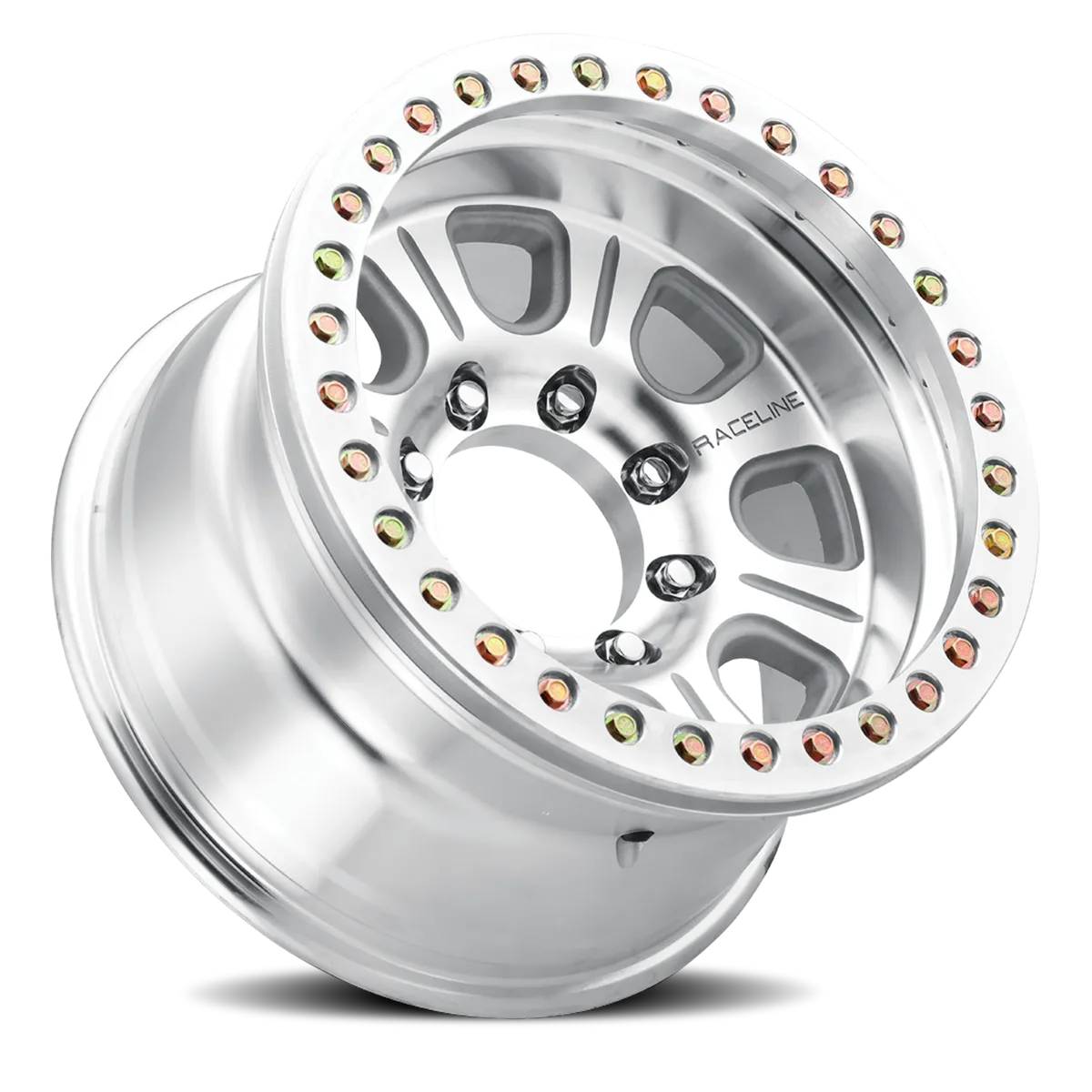 Aluminum Wheels 17x9.5 Monster Beadlock RT233 Machined Silver -19 Offset 5 on 127 Bolt Pattern 83.82 Bore Raceline product image