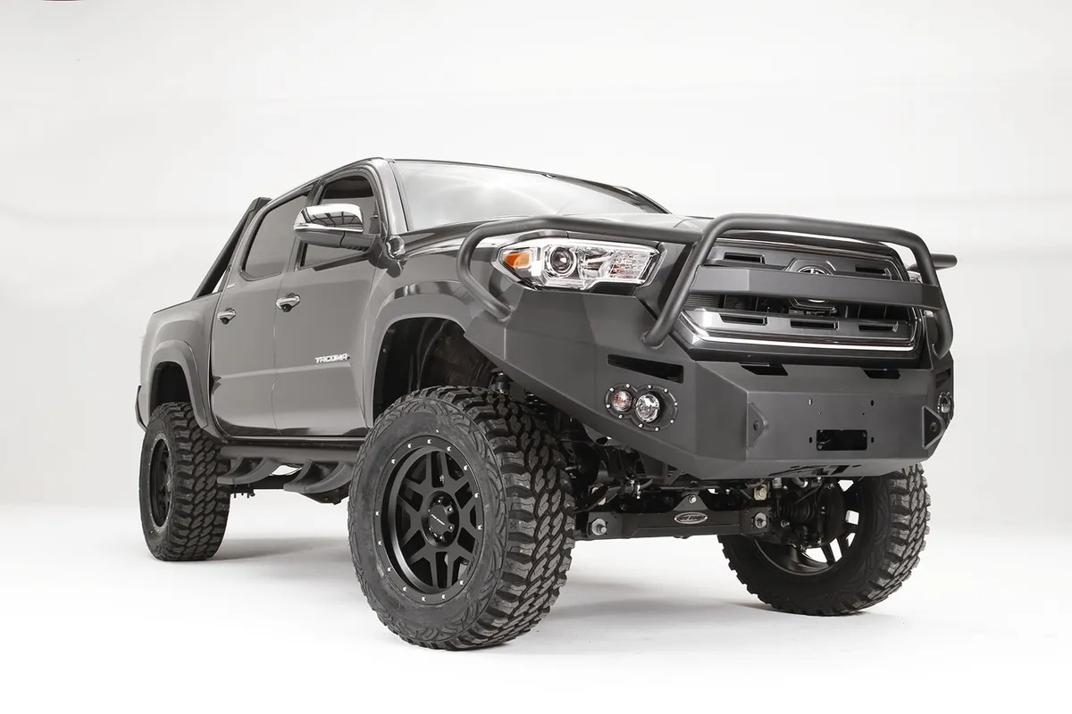 Premium Winch Front Bumper; 2 Stage Black Powder Coated; w/Grill Guard; product image