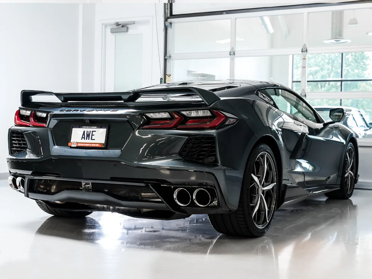 AWE Track Edition Exhaust for C8 Corvette - Quad Chrome Silver Tips product image
