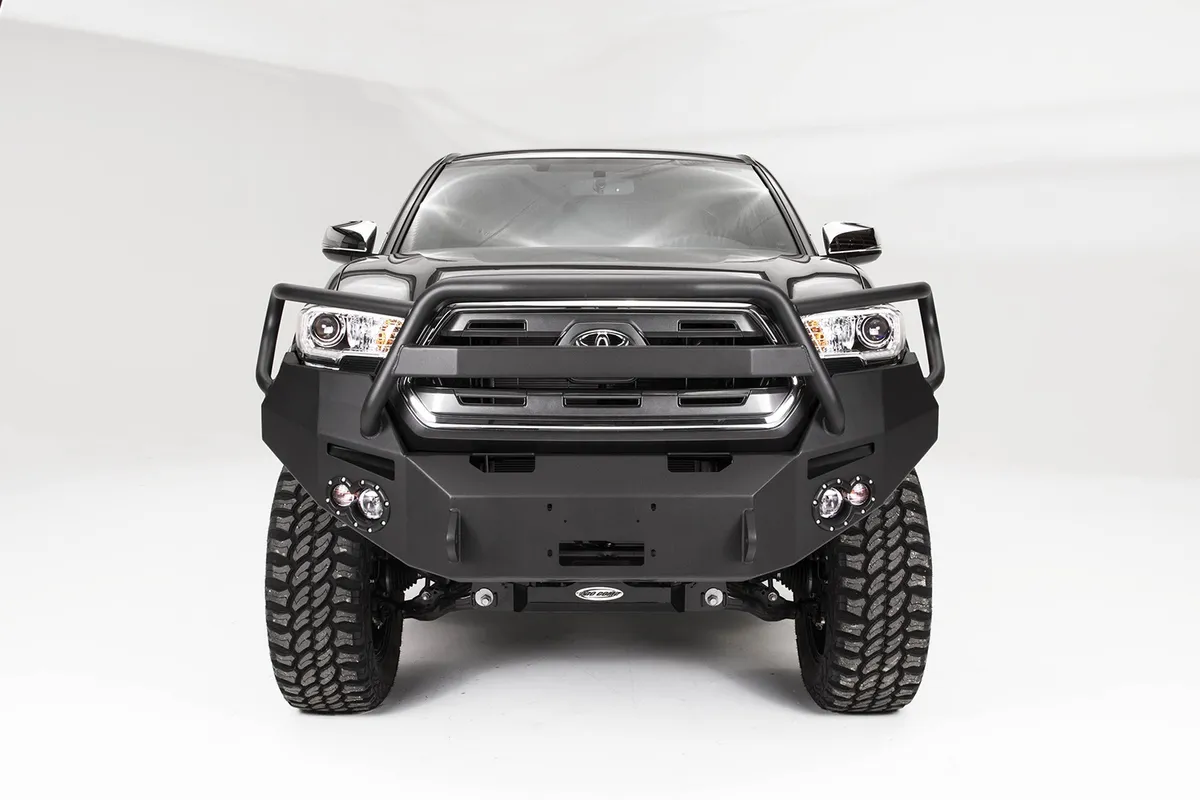 Premium Winch Front Bumper; 2 Stage Black Powder Coated; w/Grill Guard; product image