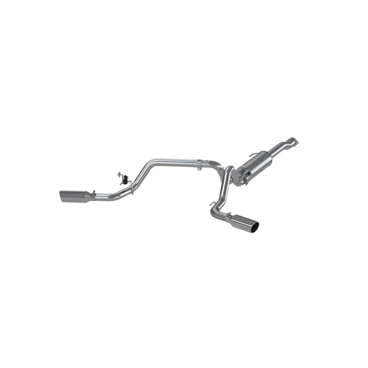 Armor Plus Cat Back Exhaust System; 3 in.; Incl. Ext. Pipe/Muffler/Tailpipe/Hardware/4 in. OD Tip; Dual Split Side Exit; T409 Stainless Steel; product image