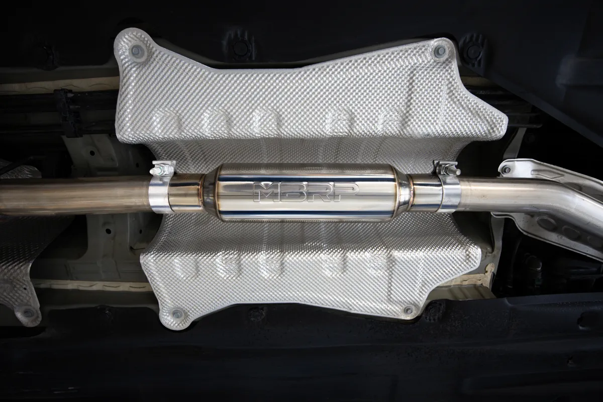 Armor Lite Cat Back Exhaust System; 2.5 in. Tubing; Single Rear Exit; Aluminized Steel; 4.5 in. OD Polished Tip; product image
