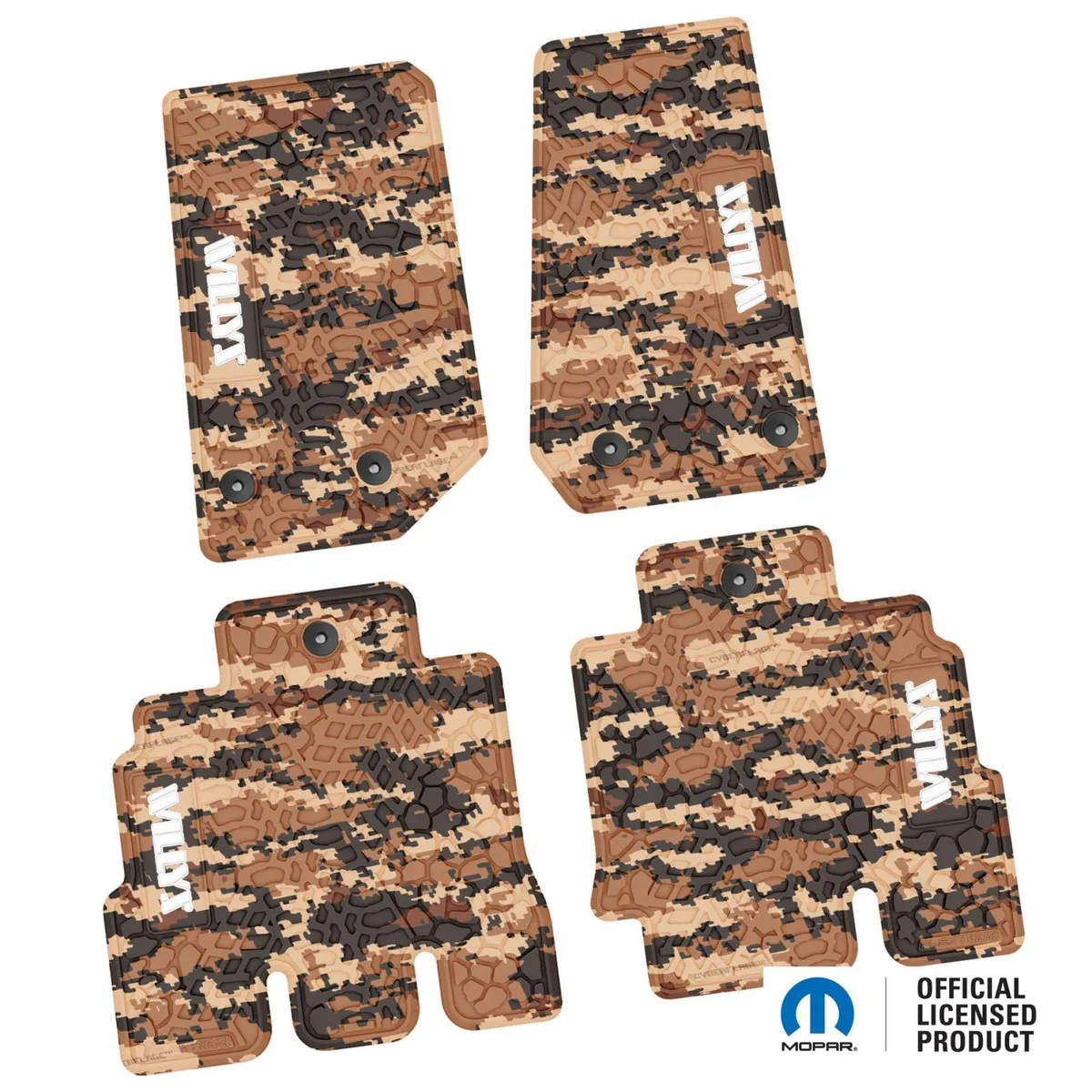 14-18 Jeep JKU 4 Dr Front and Rear -Tire Tread/Scorched Earth Scene w/ Willys Insert - Rugged Woods w/ Orange insert product image