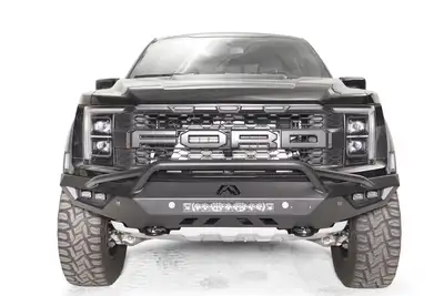 Fab Fours Vengeance Front Bumper; 2 Stage Black Powder Coated; w/Pre Runner Guard;