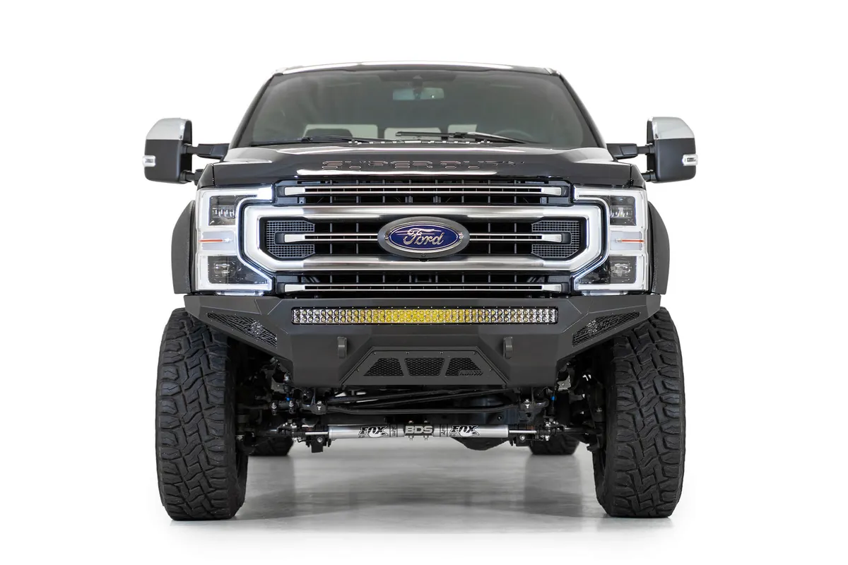 Ford Super Duty 2020 - up Stealth Fighter Front Bumper with 10 duallyuniversal 40 Mounts with D-ring Clevis Mounts and Dually Mounts on Sides in Hammer Black with Satin Black panels product image