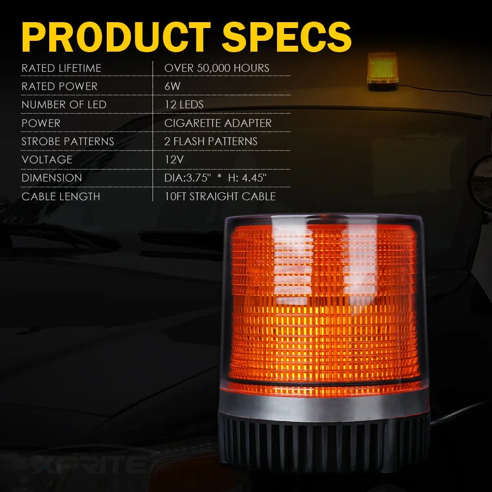 12 LED 6W LED Magnetic Mount Strobe and Rotating Beacon Light product image