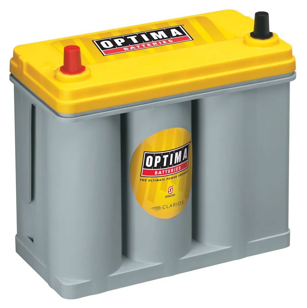 OPTIMA YellowTop® Deep Cycle Battery; UNBOXED; Group S46B24R; Cold Crank Amps 450; Crank Amps 575; Reserve Capacity 66; Top Terminal; L- 9 5/16 in.; W- 5 1/16 in.; H 8 15/16 in.;