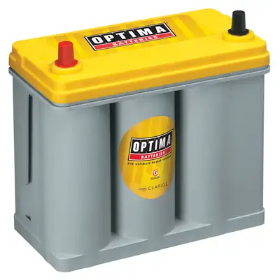 OPTIMA YellowTop® Deep Cycle Battery; UNBOXED; Group S46B24R; Cold Crank Amps 450; Crank Amps 575; Reserve Capacity 66; Top Terminal; L- 9 5/16 in.; W- 5 1/16 in.; H 8 15/16 in.;