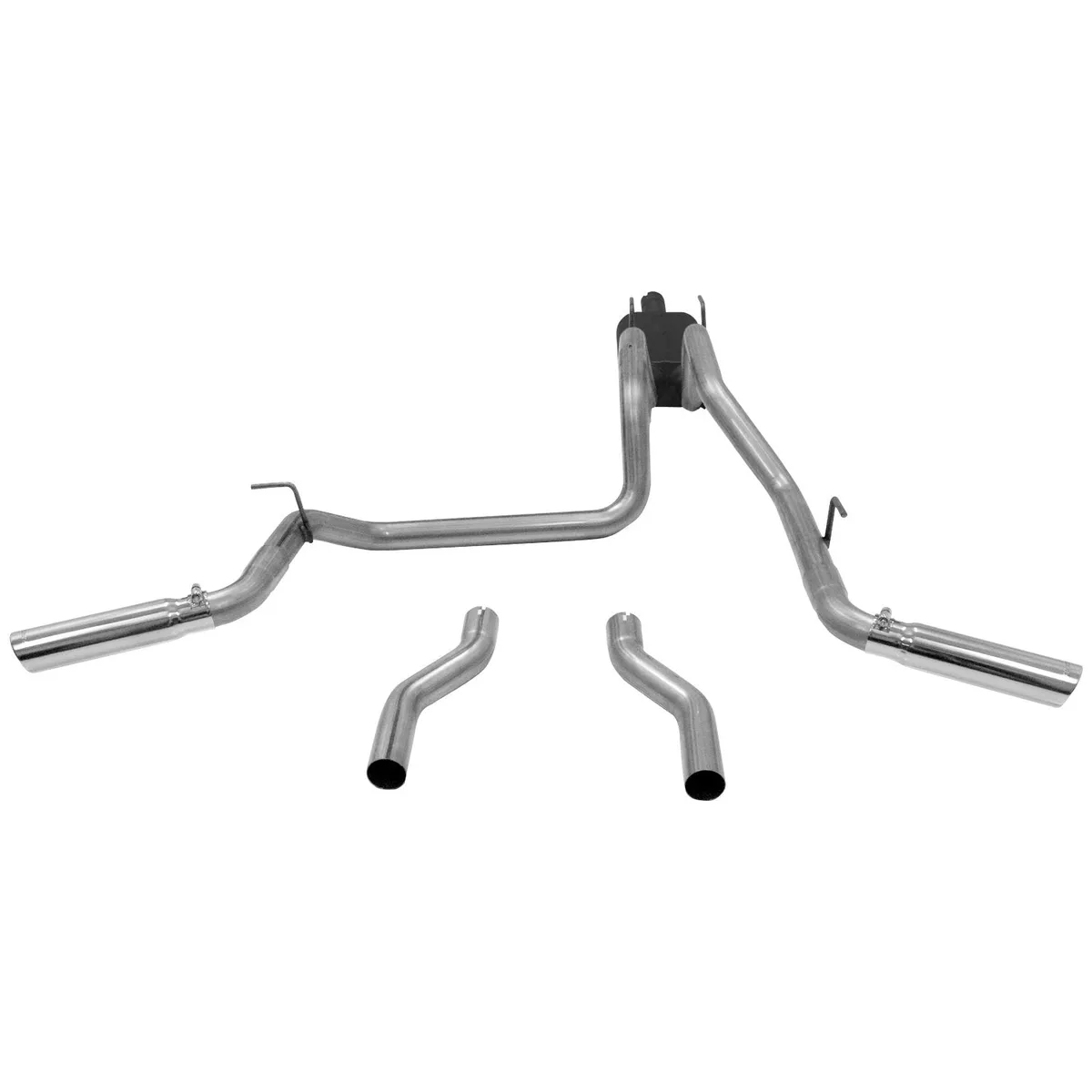 06-08 Dodge Ram 1/2 Ton 5.7L Hemi Except Mega Cab 2/4 Wheel Drive 2.50in Outlets 50 Series HD Muffler 3.00in Logo Embossed Stainless Tips American Thunder Incl. Tube Extensions for DOR and DOS Mandrel Bent Tubing 409S Stainless product image