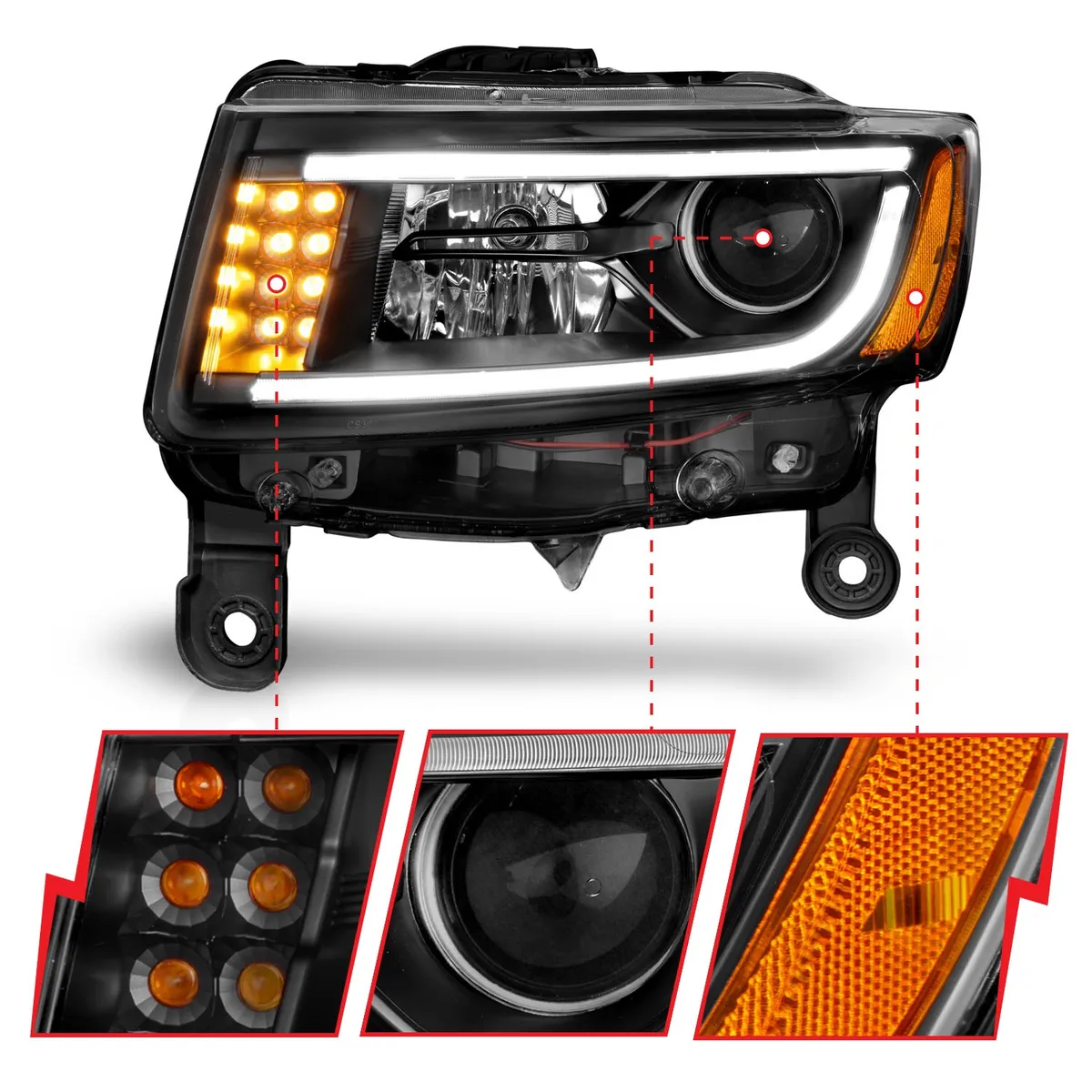 Jeep Grand Cherokee 14-16 Projector Headlights Plank Style Black (For Halogen Models Only) product image
