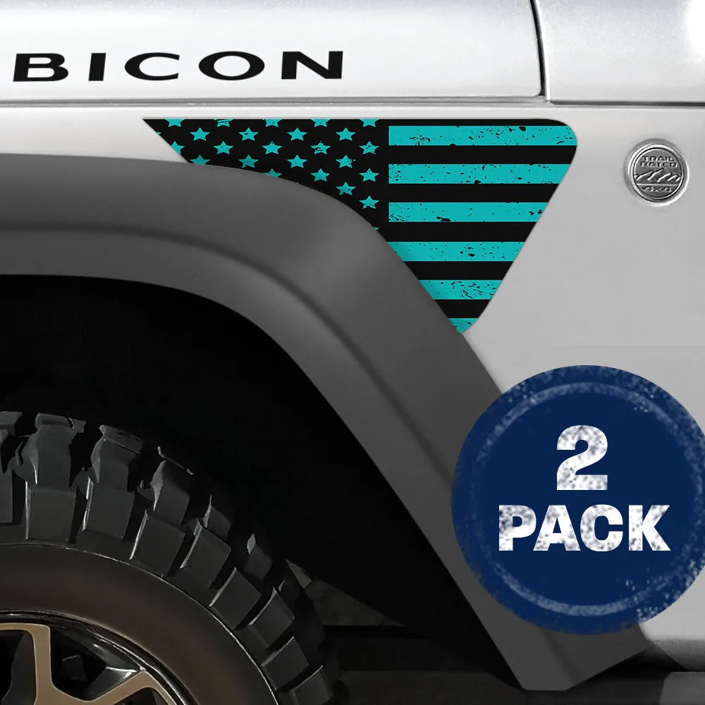 Black and Light Blue Distressed Flag 2pc Vinyl Fender Decal product image