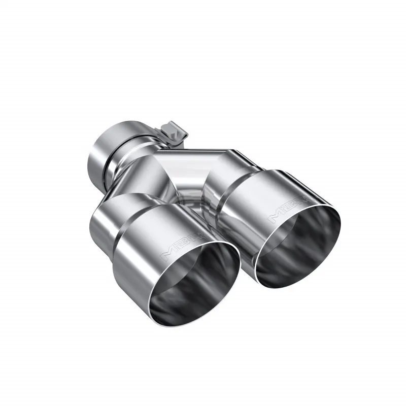 Armor Pro Exhaust Tip; 3 in. Inlet Diameter; 4 in. Outlet Diameter; Right Tip 9.87 in. Length; Left Tip 9.37 in. Length; T304 Stainless Steel; Dual Out; Mirror Polished; product image