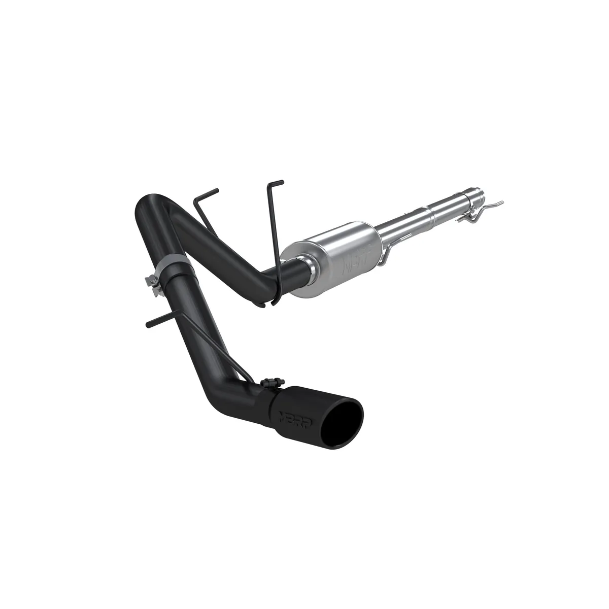 Armor BLK Cat Back Exhaust System; 3 in.; Incl. Front Pipe/Extension Pipe/Muffler/Over Axle Pipe/Tailpipe/Hardware/4 in. OD Tip; Single Side Exit; Black Coated; product image