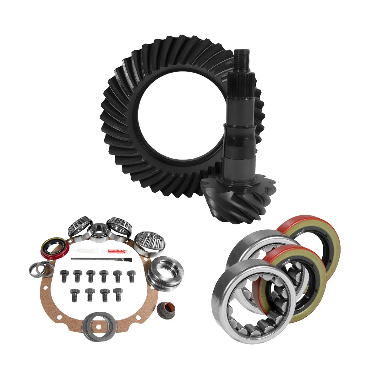 8.8 Inch Ford 3.73 Rear Ring & Pinion Install Kit 2.53 Inch OD Axle Bearings & Seals 8.8 Ford 3.73 Rear R&P Gear/ Install Kit Package With Ak 1559 Axle Bearings (2.53 Inch Od) Yukon Gear product image